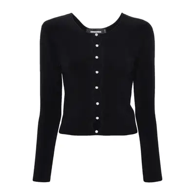 DSquared2 Pearl-Embellished Knit Top in black with keyhole details down front