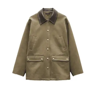 model wearing pink barn jacket