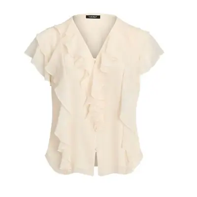 cream ruffled blouse
