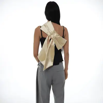 model wearing a bow bag