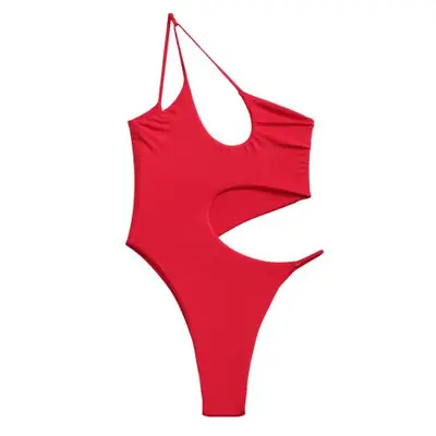 Red swimsuit with cutouts