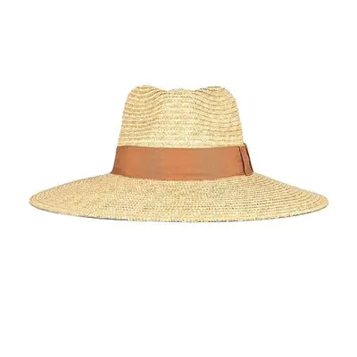wide-brim J.Crew straw hat with brown ribbon