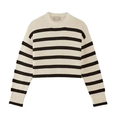 Everlane The Organic Cotton Crew Sweater in canvas off-white with black stripes