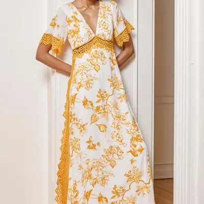 Sweeten the Occasion White Lace Short Sleeve Maxi Dress ($78)