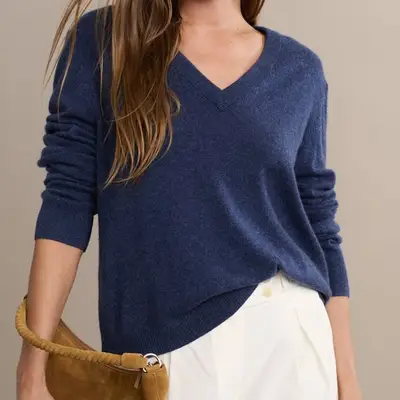 Jenni Kayne Flynn Cashmere Sweater in denim blue on model