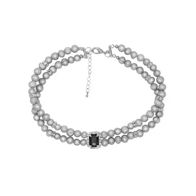 Velvet Luna Victoria Pearl Choker in gray with black gem centerpiece