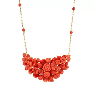 Ross-Simons Vintage Carved Red Coral Flower Bib Necklace