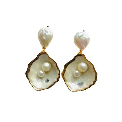 The Pink Reef Pearl Oyster Earrings