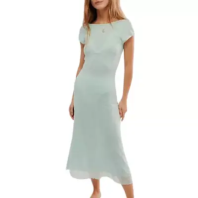 Free People Mariposa Lace Backless Slip in mint green