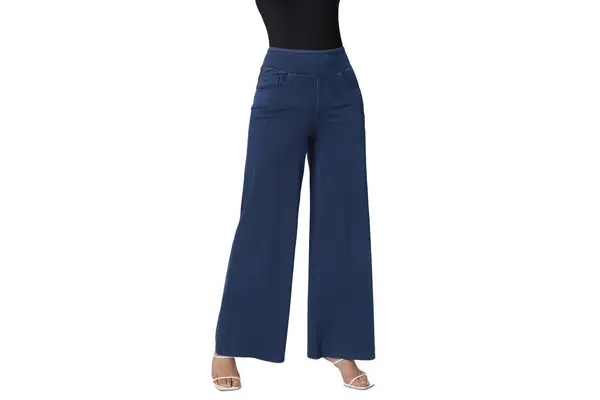 HalaraMagic High Waisted Multiple Pockets Wide Leg Loose Stretchy Knit Work Jeans