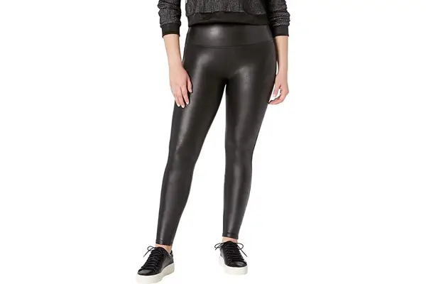 Person wearing Spanx Faux Leather Leggings