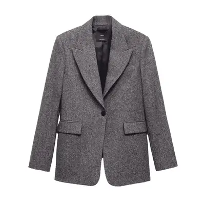 Mango Flecked Wool-Blend Suit Blazer in black and gray