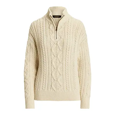 Ralph Lauren Aran-Knit Cotton Quarter-Zip Pullover in mascarpone cream