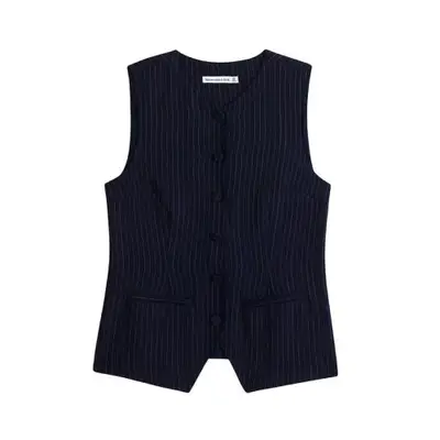 Abercrombie & Fitch Mara Button-Through Vest in navy pinstripe