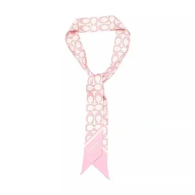 Coach Signature C Skinny Scarf in soft pink logo print
