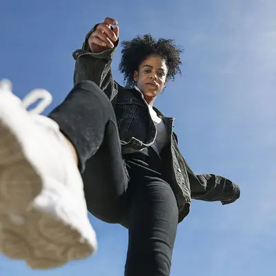 woman wearing sneakers