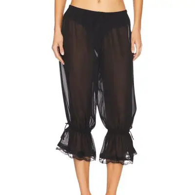 model wearing sheer black bloomers