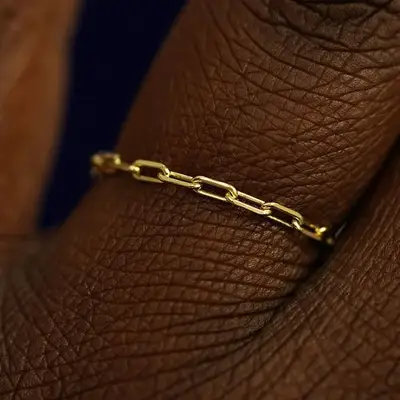 Automic Gold Butch Ring paperclip chainlink in gold on model