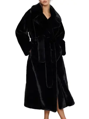 long black faux fur coat