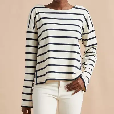 La Ligne Breton Long Sleeve Tee in ecru and navy stripe