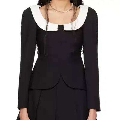 ShuShu/Tong Black Peter Pan Collar Blouse on model