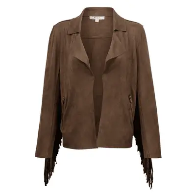 W.A.Y. Faux Suede Fringe Jacket in brown
