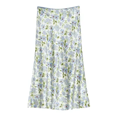 Doen Elowena Skirt in ivory strawberry moon blue and green silk floral