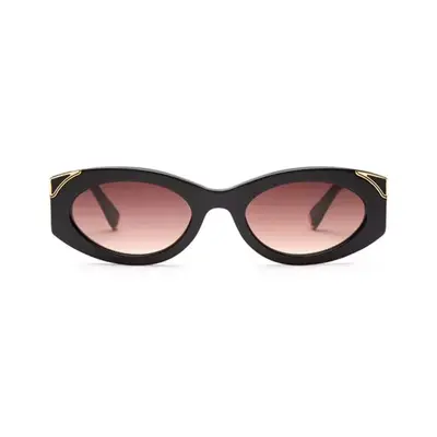round black sunglasses with gold accent at corners