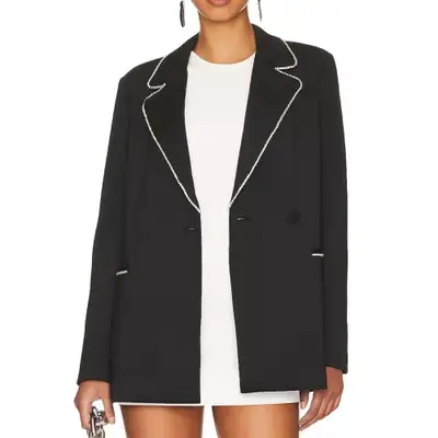 black blazer with a contrasting white trim