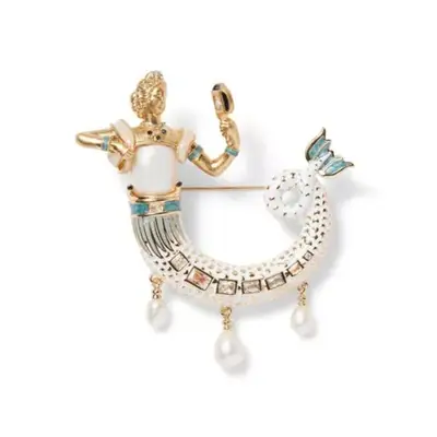 mermaid brooch with gold and teal details