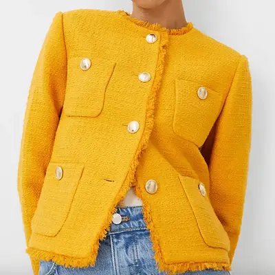 Ann Taylor The Short Patch Pocket Jacket in yellow fringe tweed