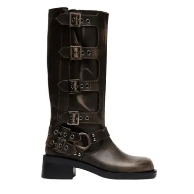 Steve Madden Rocky Distressed moto boot in dark brown