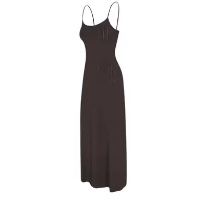 brown ribbed slip dress