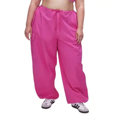 Good American Parachute Pants in malibu pink on model