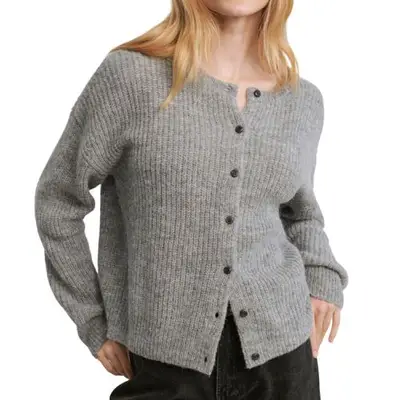 Jenni Kayne Hayes Crewneck Cardigan in gray on model