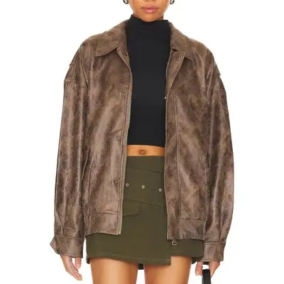 Lioness Kenny Bomber Jacket in brown on model