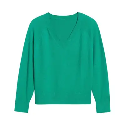 green v-neck sweater
