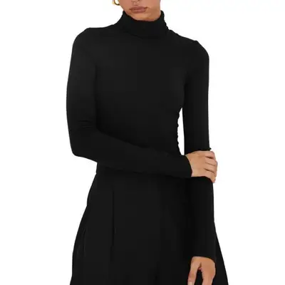 Model wearing a turtleneck