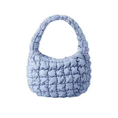 small quilted blue bag