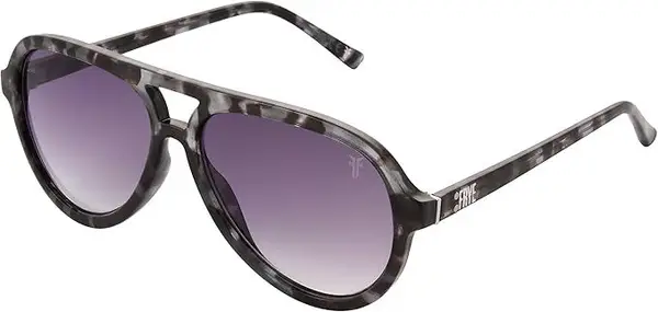 Frye aviator sunglasses with purple lenses and grey tortoiseshell frames