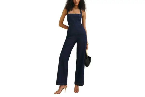Reformation Danna Halter Denim Jumpsuit