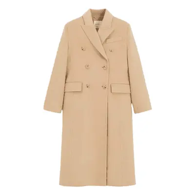 Mango Double-Breasted Virgin Wool Coat in beige