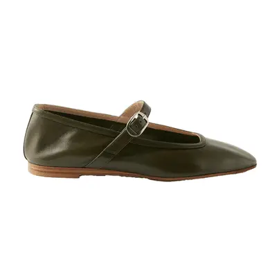 Le Monde Beryl Leather Mary Jane Flats in olive green