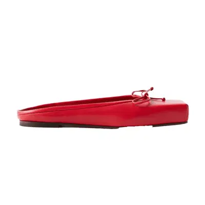 Jacquemus Square-Toe Leather Backless Ballet Flats in red