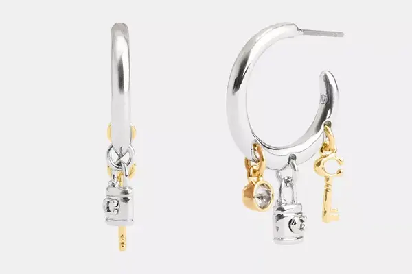 Coach Outlet Lock And Key Charm Hoop Earrings