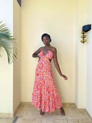 Red floral garden dress