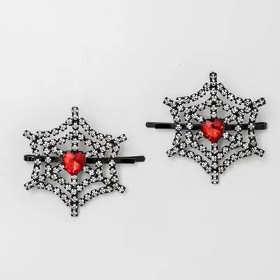 Red Crystal Cobweb Heart Hairpin