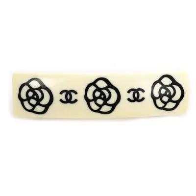 Chanel Coco Camellia Cream & Black Long Barrette Hair Clip ($575)