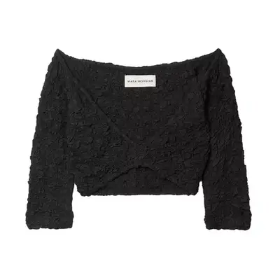 Mara Hoffman Aja Cropped Popcorn Tencel Lyocell Top in black