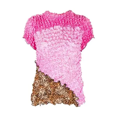 Marine Serre Popcorn-Mix Printed Top in hot pink, pastel pink, and leopard print